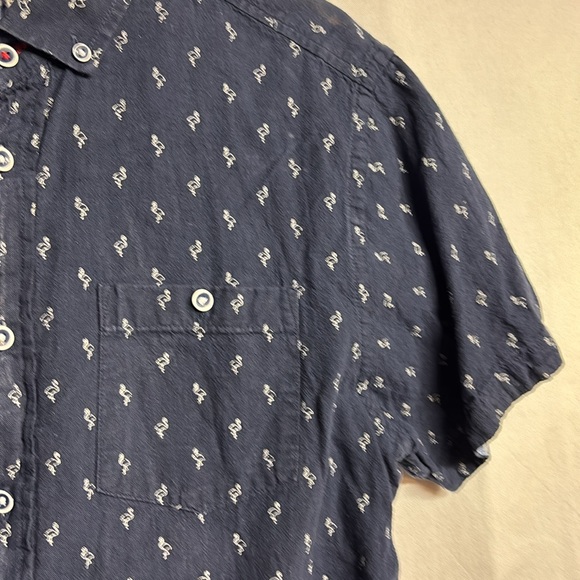 International Men’s Report Navy Linen Cotton Blend Button Front S/S Shirt Large - Picture 3 of 7